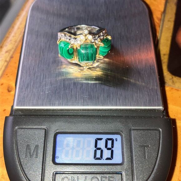 Natural Malachite Sterling Silver Ring Size 6 - Picture 8 of 8